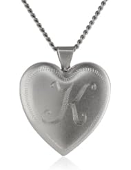 Rhodium 26mm (1") Personalized with Initial Heart Chain Locket Necklace, 24"
