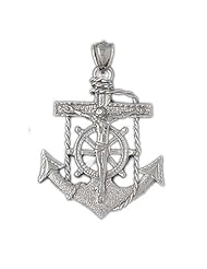 CleverEve Designer Series Sterling Silver Pendant Mariner Cross Crucifixion of Jesus Christ w/ Anchor & Rope