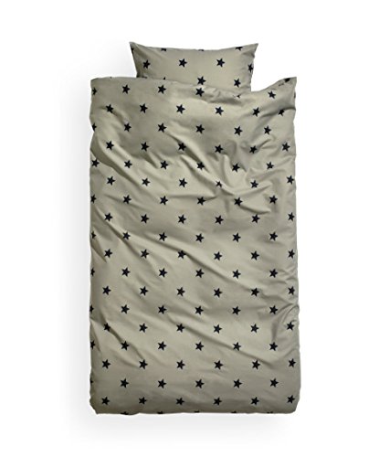 Toddler Bedding, Twin Duvet Quilt Cover 2pc Set Star Print 100% Cotton, Kids Bedding Black Khaki Green