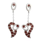 EXP Sterling Silver Garnet Accented Heart Shaped Dangle Earrings