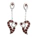EXP Sterling Silver Garnet Accented Heart Shaped Dangle Earrings