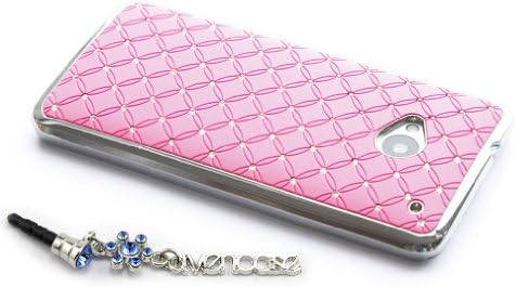 ivencase (Various Color) Rhinestone Bling Chrome Plated Luxury Hard Skin Case Cover for HTC ONE (M7) Pink + One phone sticker + One "ivencase" Anti-dust Plug Stopper