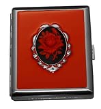 Red Rose 3D Flower Metal Stash Holder ID Cigarette Case
