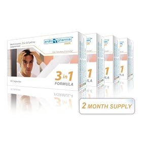 Andropharmia Hair: Suppl�ment pilluleanti chute de cheveu. R�duit la perte de cheveux et offre plus de volume fabriqu� par le laboratoire Andromedical (4 bo�tes = 2 mois).