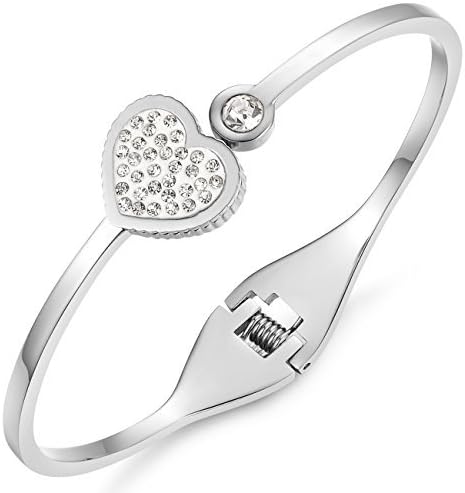 HHBuy Jewelry Full Austria Cryltal Love Bangle Bracelet For women Girls Rose gold Stainless Steel Cuff Bangle,.Rose Gold