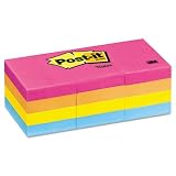 Post-it® Notes, Original Pad, 1-1/2 Inches x 2 Inches, Assorted Neon Colors, 12 Pads per Pack