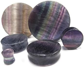 1 Pair of 00 Gauge (00G - 10mm) Rainbow Fluorite Stone Plugs