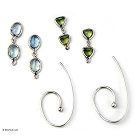Gold, aquamarine and peridot earrings, 'Versatile Chic'