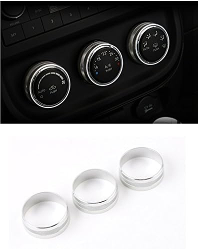Jenaka Interior Audio Air Conditioning Button Cover Decoration Twist Switch Ring Trim 3pcs for Jeep Wrangler JK JKU Compass Patriot 2011 2012 2013 2014 2015 2016 (Silver)