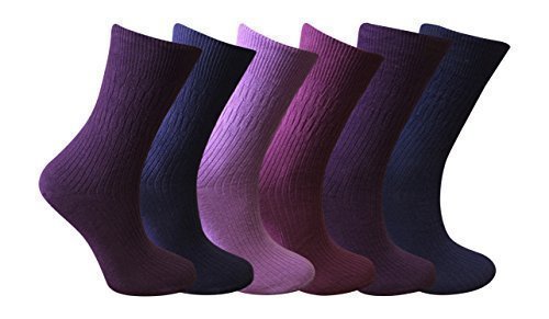 6 Pairs Ladies Non Elastic Loose top Casual Cotton Rich Plain Socks 4-9 us (Dark Mix)