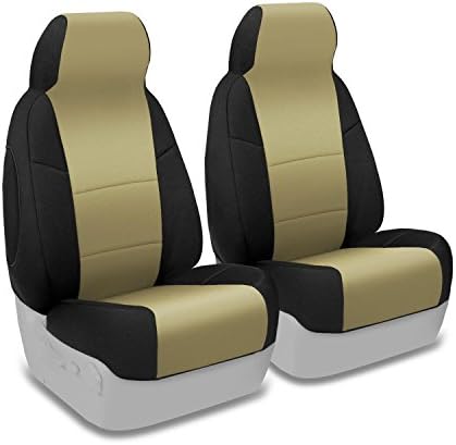 Coverking Custom Fit Front 50/50 High Back Bucket Seat Cover for Select Mazda Miata Models - Neosupreme (Tan with Black Sides)