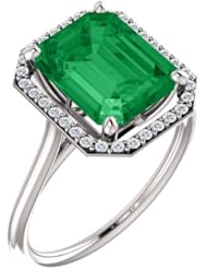 Platinum 10.00x8.00mm Emerald Cut Chatham Created Emerald and Diamond Halo-Style Ring -- LIFETIME WARRANTY