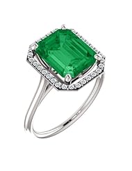 10K White Gold 10.00x8.00mm Emerald Cut Chatham Created Emerald and Diamond Halo-Style Ring -- LIFETIME WARRANTY
