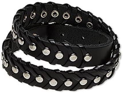 Herringbone Black Leather Studded Wrap Bracelet/Choker Necklace