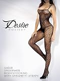 Desire Hosiery - Sheer Spiderweb Body-stocking with Spaghetti Straps" (Size: Queen/Black 5'0" - 5'10" 170-245 lbs)