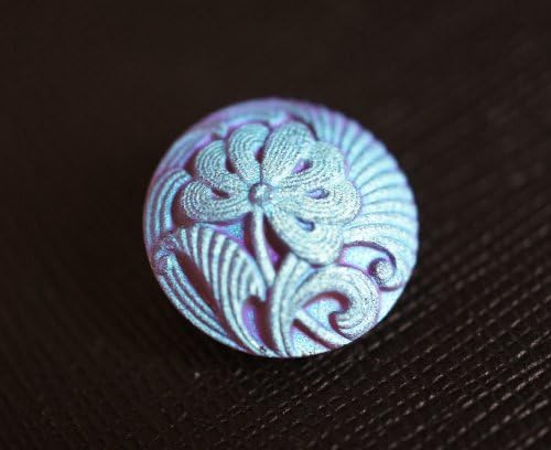 Hand Made Art Czech Glass Buttons Flower Ametyst Matte Blue AB size 8, 18mm, 1pc
