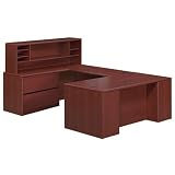 10700 Series Contemporary U-Shaped Desk with Organizer Hutch  Lateral File in Mahogany Finish