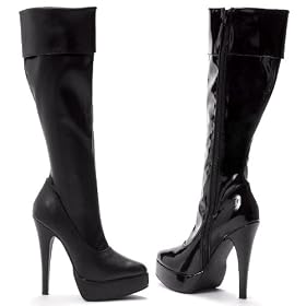 Women's Sexy Knee High Cuffed Boots 5.5 Inch Heel Stretch Boot With Inner Zipper Gothic Punk Black