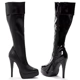 Women's Sexy Knee High Cuffed Boots 5.5 Inch Heel Stretch Boot With Inner Zipper Gothic Punk Black