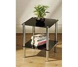 Black Glass 2-Tier Side Shelf Coffee End Table