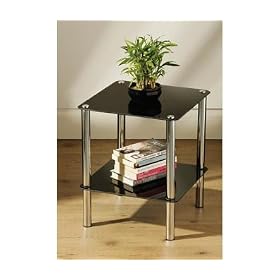 Black Glass 2-Tier Side Shelf Coffee End Table