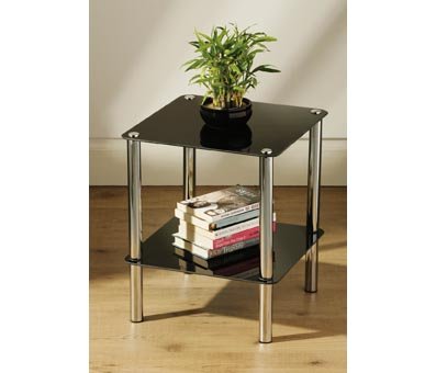 Black Glass 2-Tier Side Shelf Coffee End Table