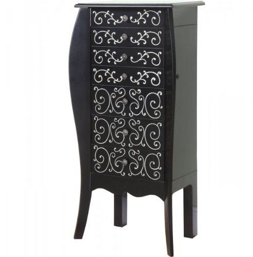 Powell Black with White Scroll Design Jewelry Armoire