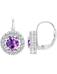CandyGem 925 Sterling Silver Genuine Round Amethyst and White Quartz Earrings