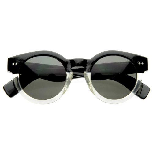zeroUV - Vintage Inspired Bold Circle Round Sunglasses w/ Key-Hole Bridge (Black-Clear)