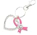 Breast Cancer Awareness Pink Ribbon and CZ Heart Charms on Keychain
