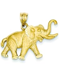 14K Yellow Gold Satin Elephant Pendant FindingKing