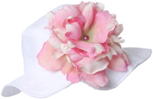 Melondipity Girls Bahama Beach White Baby Sun Hat with Pale Pink Peony Flower (12 Months - 2T)