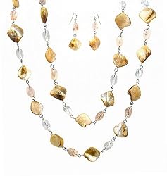 Necklace - N339 Long Natural Shells (36") + Matching Earrings ~ Peach-Beige