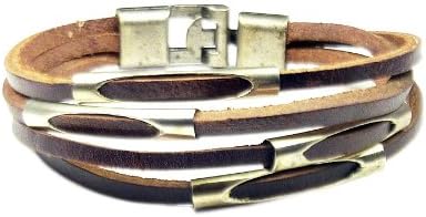 TdZ Thin Cuff Wrist Bracelet - Layered Strips (Brown)
