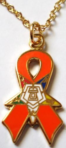 Order of the Eastern Star OES Orange Ribbon Awareness Leukemia Animal Rights Pendant Necklace w/chain