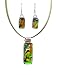 Necklace and Earrings Set - XS-20 - Genuine Handmade Dichroic Glass Pendant and Earrings - Hung on a 16" Stainless Steel Green Colored Multi-Strand Cord + 2" Extension Chain and French Wires ~ All Findings and Earring wires are made of .925 Sterling Silver
