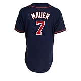 MLB Youth Minnesota Twins Joe Mauer Navy Home Short Sleeve 6 Button Synthetic Replica Baseball Jersey Spring 2011  (Navy, Medium)