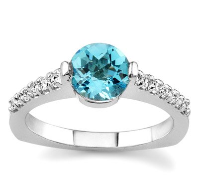 18k White Gold or Yellow Gold Round Topaz and Diamond Ring 