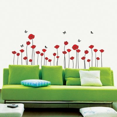 Imagen 3 de Cama de amapolas con las mariposas - Mural - Pegatinas Pared Casa Art Deco Pegatinas de pared