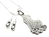 Cute Ice Crystal Foot Charm Necklace & Crystal Stud Earrings Silver Tone