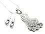 Cute Ice Crystal Foot Charm Necklace & Crystal Stud Earrings Silver Tone