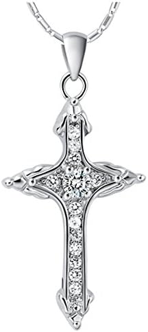 Moandlove - Platinum Plated Sterling Silver Unisex Fashion Pendant Necklaces Cross Shape Length 50mm (Model: NCIS 2161)