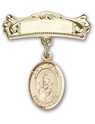 Gold Filled Baby Badge with St. David of Wales Charm and Arched Polished Badge Pin