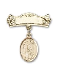 14K Gold Baby Badge with St. David of Wales Charm and Arched Polished Badge Pin