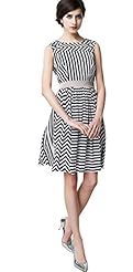 Silk Belted Asymmetric Pleated Two-Toned Striped Print Sleeveless Jumper 