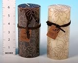 Cream/Brown Pillar Candle 15cm X 7cm With Dotted Flower Design (010274) 2/Set