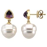14K Yellow or White Gold Paspaley South Sea Cultured Pearl and Amethyst Earrings - Various Sizes