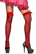 Red Thigh High Fishnet Hose with Bow - Red
