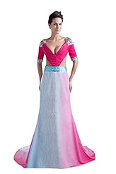 V-neck Elbow Length Sleeves Charmeuse/Chiffon Evening Dress 