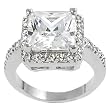 Silvertone Princess and Round-cut Cubic Zirconia Ring